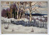 Картина Тулаев В. Н. 1982 г. Деревня Хиттолово Зимний пейзаж масло картон 35х25 см