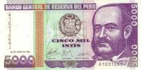 (1988) Банкнота Перу 1988 год 5 000 инти "Мигель Грау"   UNC