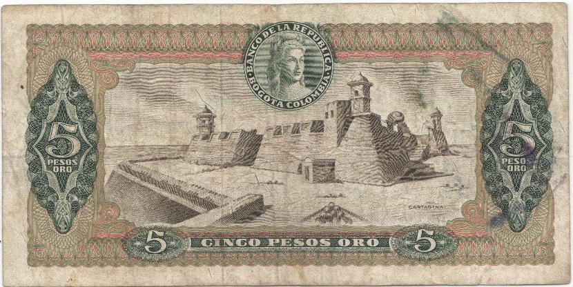 (1965) Банкнота Колумбия 1965 год 5 песо &quot;Хосе Мария Кордова&quot;   VF