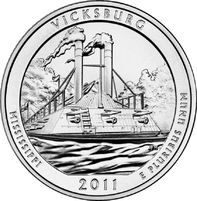 009p Монета США 2011 год 25 центов Виксберг  Медь-Никель  UNC
