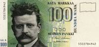 (1986 Litt A) Банкнота Финляндия 1986 год 100 марок "Ян Сибелиус" Holkeri - Heinonen  UNC