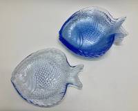 Тарелки десертные рыбы, синее стекло, 6 шт