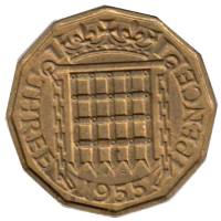 (1955) Монета Великобритания 1955 год 3 пенса "Елизавета II"  Латунь  VF