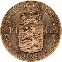 () Монета Нидерланды (Голландия) 1898 год 10  ""   Биметалл (Платина - Золото)  UNC