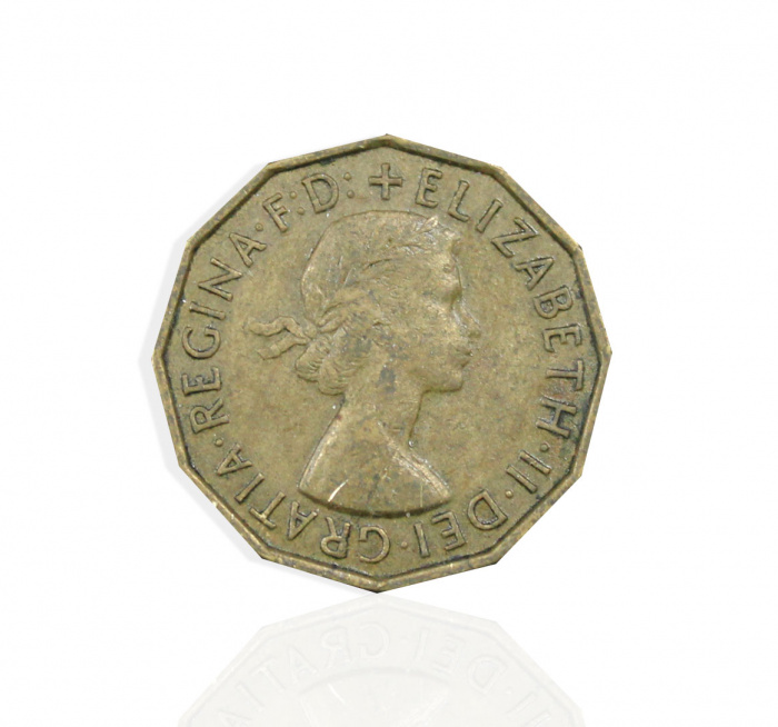 (1956) Монета Великобритания 1956 год 3 пенса &quot;Елизавета II&quot;  Латунь  VF