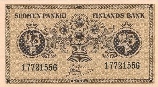 (,) Банкнота Финляндия 1918 год 25 пенни    UNC