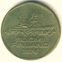 1974 Монета Финляндия 1974 год 5 марок Ледокол Варма Латунь  XF