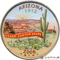 (048p) Монета США 2008 год 25 центов "Аризона"  Вариант №1 Медь-Никель  COLOR. Цветная