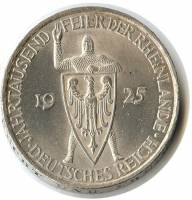 (1925a) Монета Германия Веймарская республика 1925 год 5 марок   1000 лет Рейнланду  XF