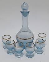 Штоф с рюмками, цветное стекло, золочение, СССР, 1950-1970 гг. (сост. на фото)