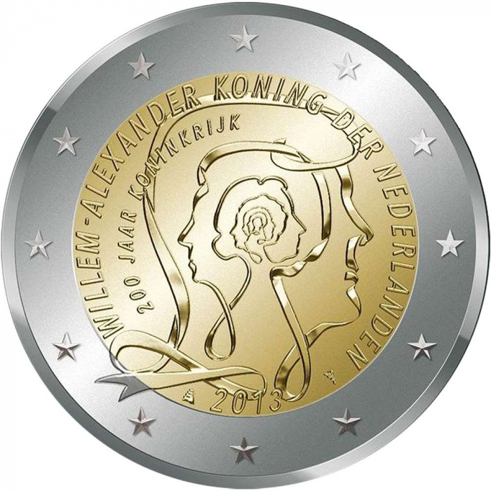 (006) Монета Нидерланды 2013 год 2 евро &quot;200 лет Нидерландам&quot;  Биметалл  UNC