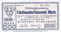 (№1923) Банкнота Германия 1923 год "500,000 Mark"
