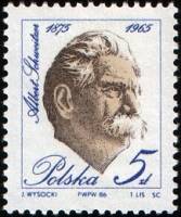 (1986-040) Марка Польша "А. Швейцер"    Стандартный выпуск. Альберт Швейцер III Θ