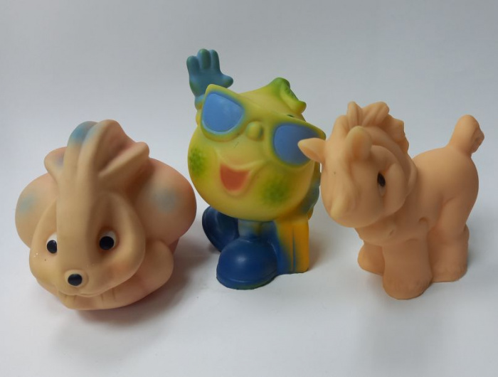 Набор резиновых игрушек 3 шт &quot;Зайчик,лимончик и лошадка&quot; (сост.на фото)