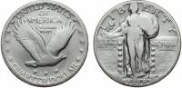(1930) Монета США 1930 год 25 центов "Стоящая Свобода" 3. Углубленная дата Серебро Ag 900  VF