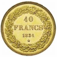 (№1834km23.1B(B23.1)) Монета Бельгия 1834 год 40 Francs
