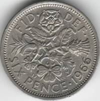 (1966) Монета Великобритания 1966 год 6 пенсов "Елизавета II"  Медь-Никель  XF
