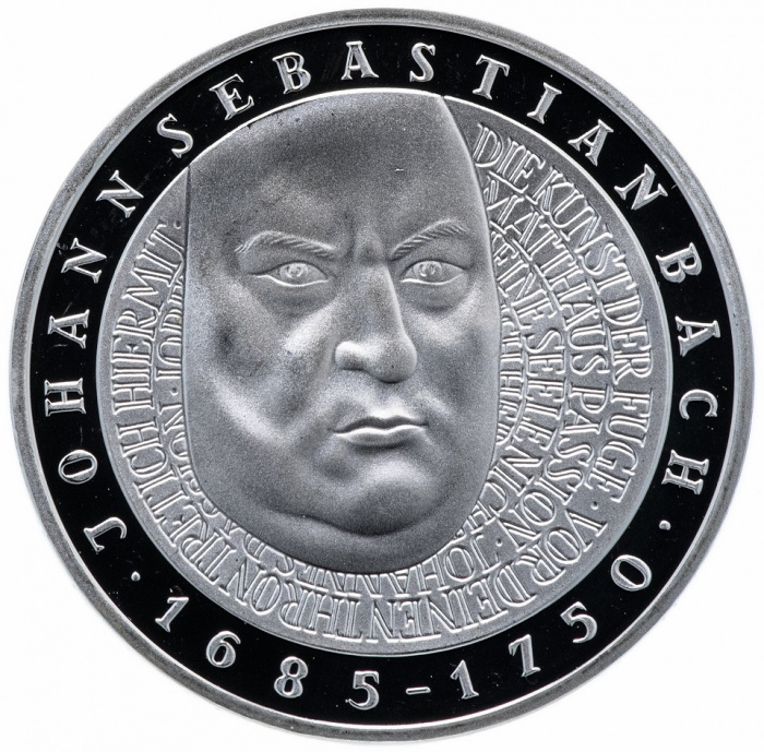 (2000f) Монета Германия (ФРГ) 2000 год 10 марок &quot;Иоганн Себастьян Бах&quot;  Серебро Ag 925  PROOF