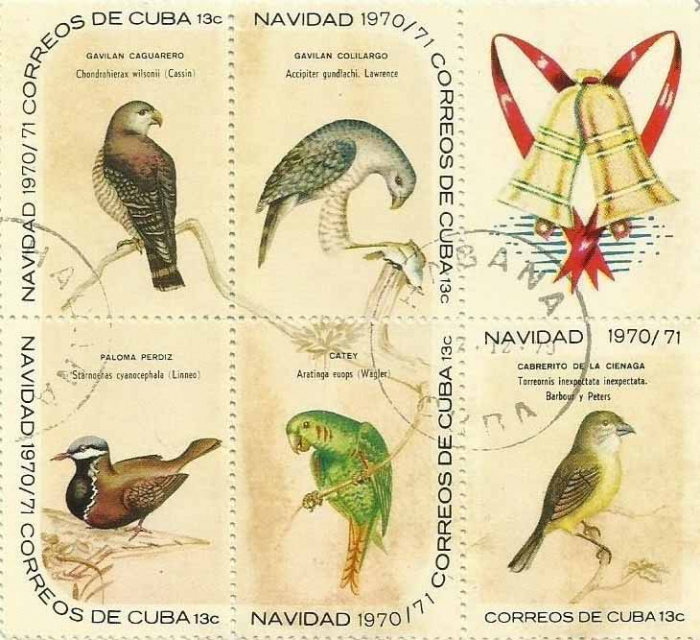 (1970-101a) Сцепка (5 м + куп) Куба &quot;Птицы 3&quot;    Рождество III Θ