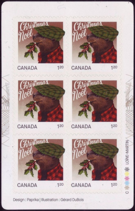 Лист марок Канада 2015 год &quot;Рождество Животных Бобр&quot;, Гашеный