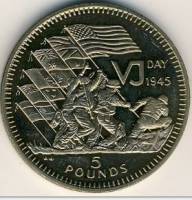 (1995) Монета Гибралтар 1995 год 5 фунтов "Победа над Японией. 50 лет"  Вирениум  PROOF