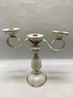 Канделябр подсвечник на 3 столовые свечи, металл, фарфор, перламутр 32*32 см