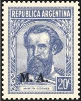 (№1936-417) Марка из набора Аргентина 1936 год "Martiacuten Мигель де Guumlemes ovpt 17851821 ldquoM