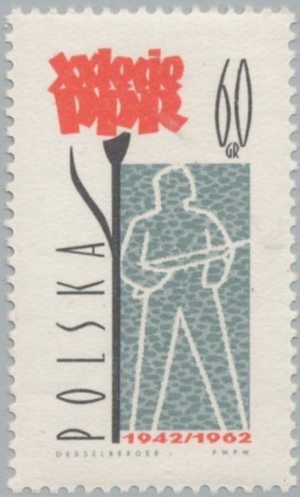 (1962-004) Марка Польша "Солдат с винтовкой"   20 лет польской рабочей партии I &Theta;