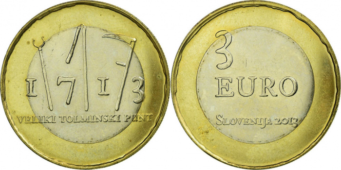 (2013) Монета Словения 2013 год 3 евро &quot;Крестьянское восстание&quot;  Биметалл  UNC