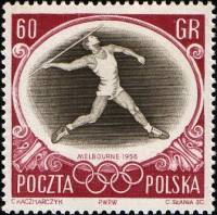(1956-036) Марка Польша "Метание копья"   XVI Олимпийские игры в Мельбурне III Θ