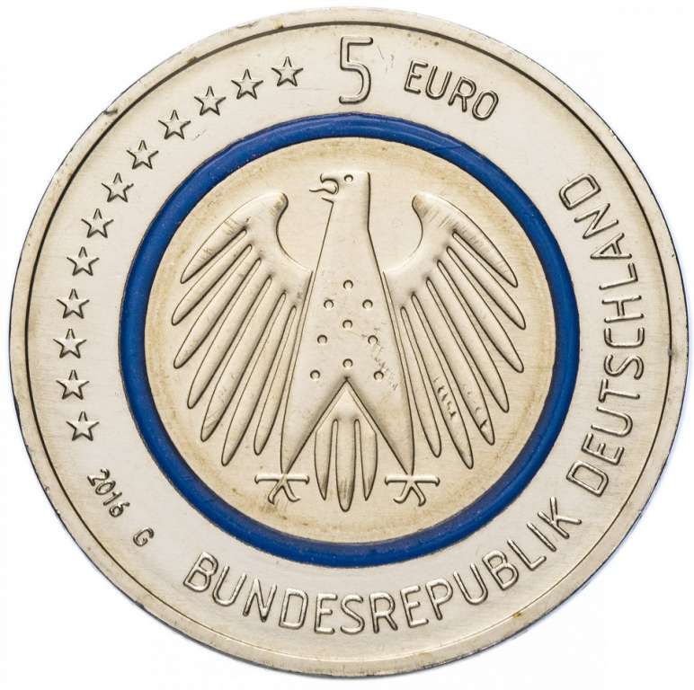 (2016g) Монета Германия (ФРГ) 2016 год 5 евро &quot;Планета Земля&quot;  Синий полимер Медь-Никель  UNC