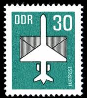 (1982-094) Марка Германия (ГДР) "Самолет"  бирюзовая  Авиапочта II Θ