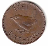 (1951) Монета Великобритания 1951 год 1 фартинг "Крапивник"  Бронза  XF