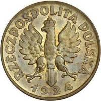 (№1924) Монета Польша 1924 год 2 Złote (Женщина и уши)