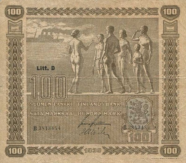 (,) Банкнота Финляндия 1939 год 100 марок    UNC