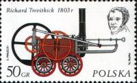 (1976-007) Марка Польша "Первый локомотив (1803)"    История локомотива III Θ