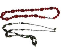 Колье, набор 2 шт., металл, искусств. и натуральные камни, СССР (сост. на фото)