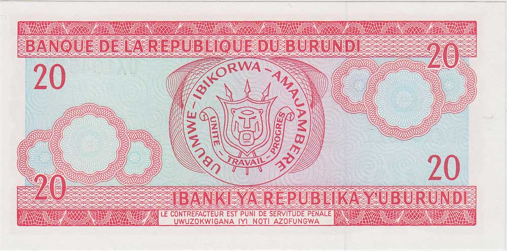(2007) Банкнота Бурунди 2007 год 20 франков &quot;Танцор&quot;   UNC