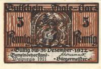 (№1921) Банкнота Германия 1921 год "5 Pfennig"
