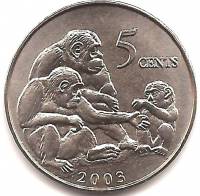 (2003) Монета Либерия 2003 год 5 центов "Обезьяны"  Медь-Никель  UNC