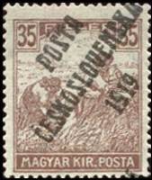 (1919-147) Марка Чехословакия "Жнец (Коричневая)"    Марки Австрии и Венгрии, с черной или синей печ