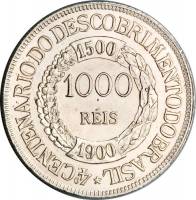 (№1900km500) Монета Бразилия 1900 год 1,000 Reacute;is (4-го столетия бразильского открытие)