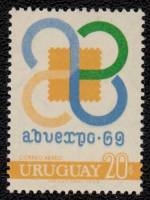 (№1969-1154) Марка Уругвай 1969 год "Abuexpo 69 Филателистическая Выставка", Гашеная