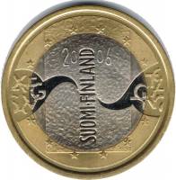 (003) Монета Финляндия 2006 год 5 евро "Председательство в Евросоюзе" 2. Диаметр 27,25 мм Биметалл  