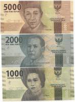 2016 3 штуки 1000 2000 5000 рупий Набор банкнот Индонезия Люди    UNC