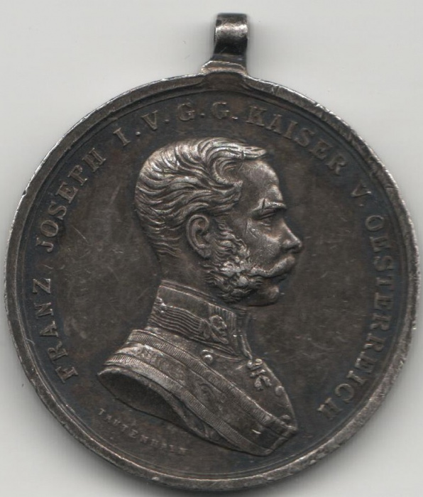 (,) Медаль Австро-Венгрия 1866-1916 год &quot;За храбрость 1 степень, Франц Иосиф I&quot;  Серебро Ag 925  XF