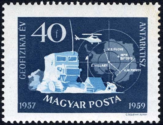 (1959-005) Марка Венгрия &quot;Советский Антарктический лагерь&quot;    Международный геофизический год  I Θ