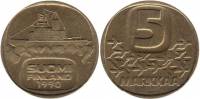 (1990) Монета Финляндия 1990 год 5 марок "Ледокол Урхо" Латунь  XF