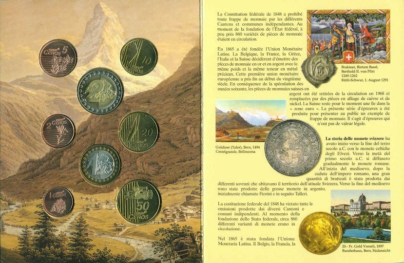 (2003, 8 монет) Набор монет Швейцария 2003 год &quot;Вильгельм Телль&quot; Проба  Буклет