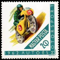 (1962-078) Марка Венгрия "Гоночный мотоцикл"    Мотоспорт III Θ